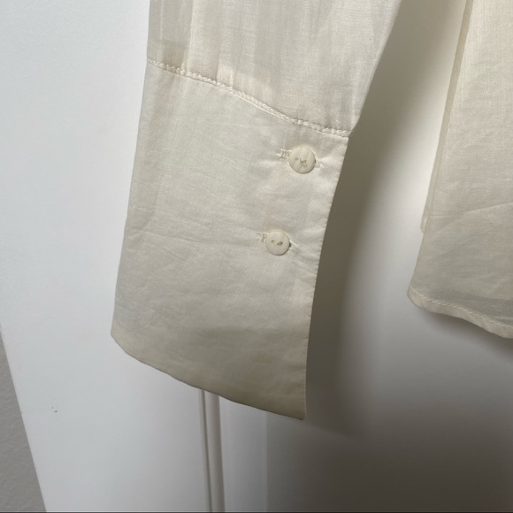 KM by Lange Cream Cotton Button Front Top Blouse - Picture 4 of 8
